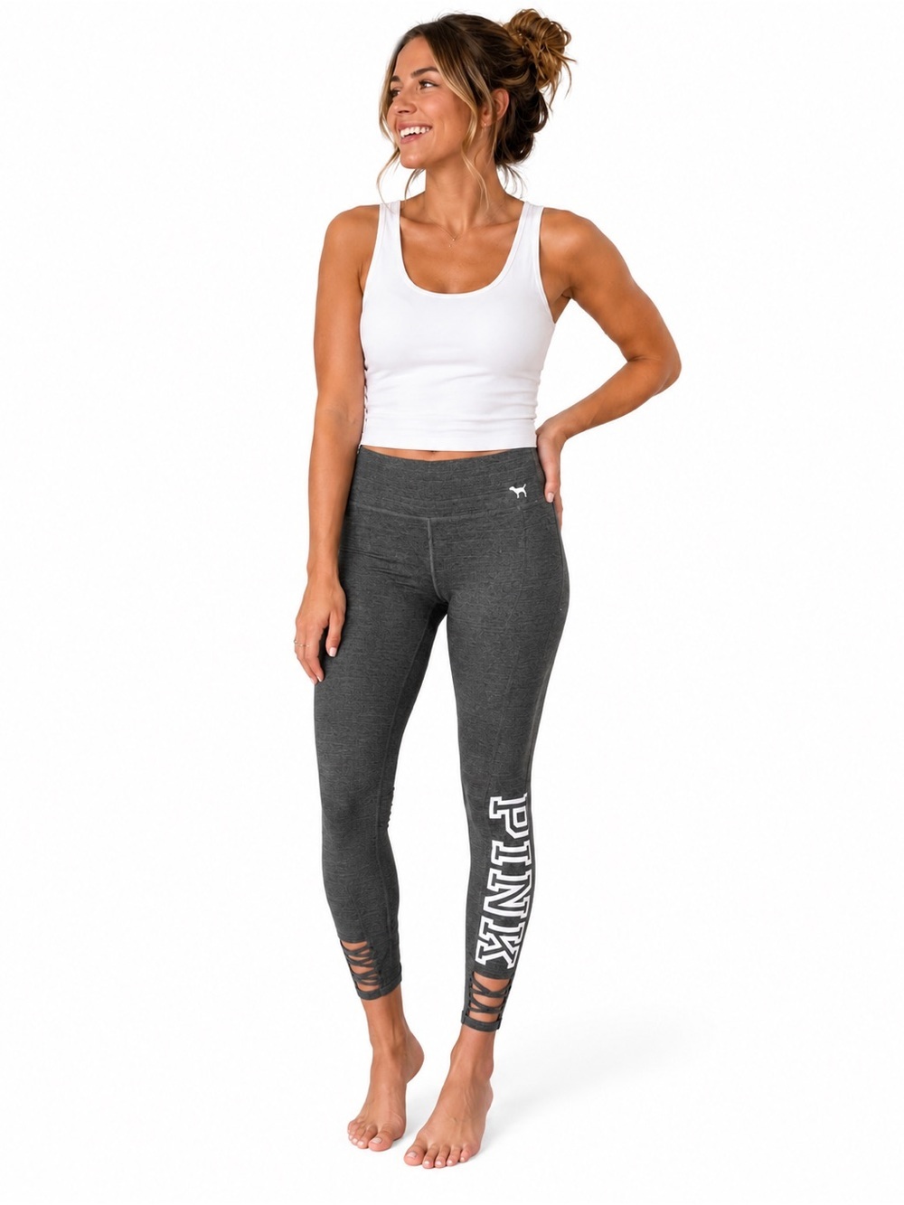 Victoria's Secret Charcoal Gray High-Rise Leggings with White Logo